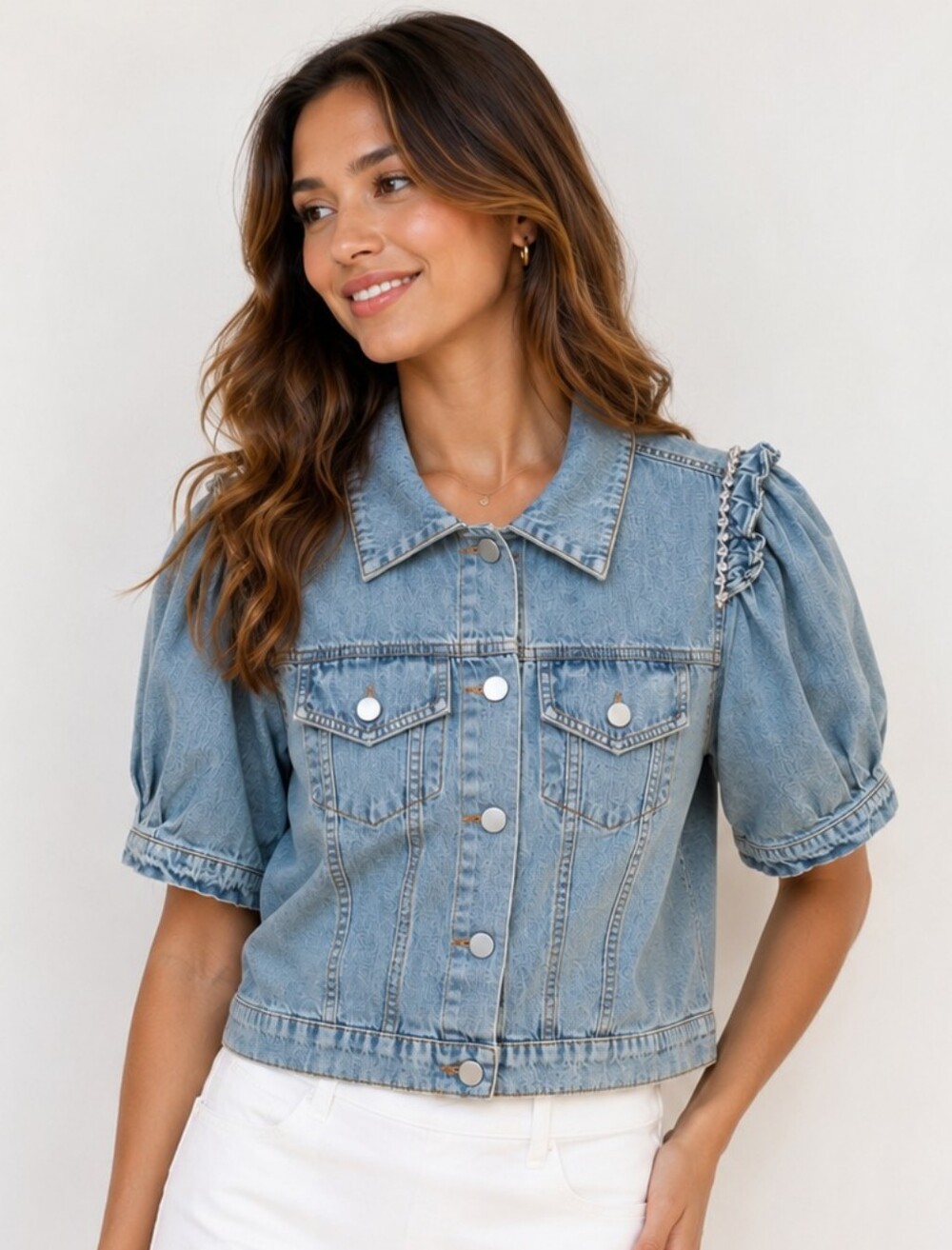 NKN Nekane Light Blue Denim Jacket with Puff Sleeves Medium